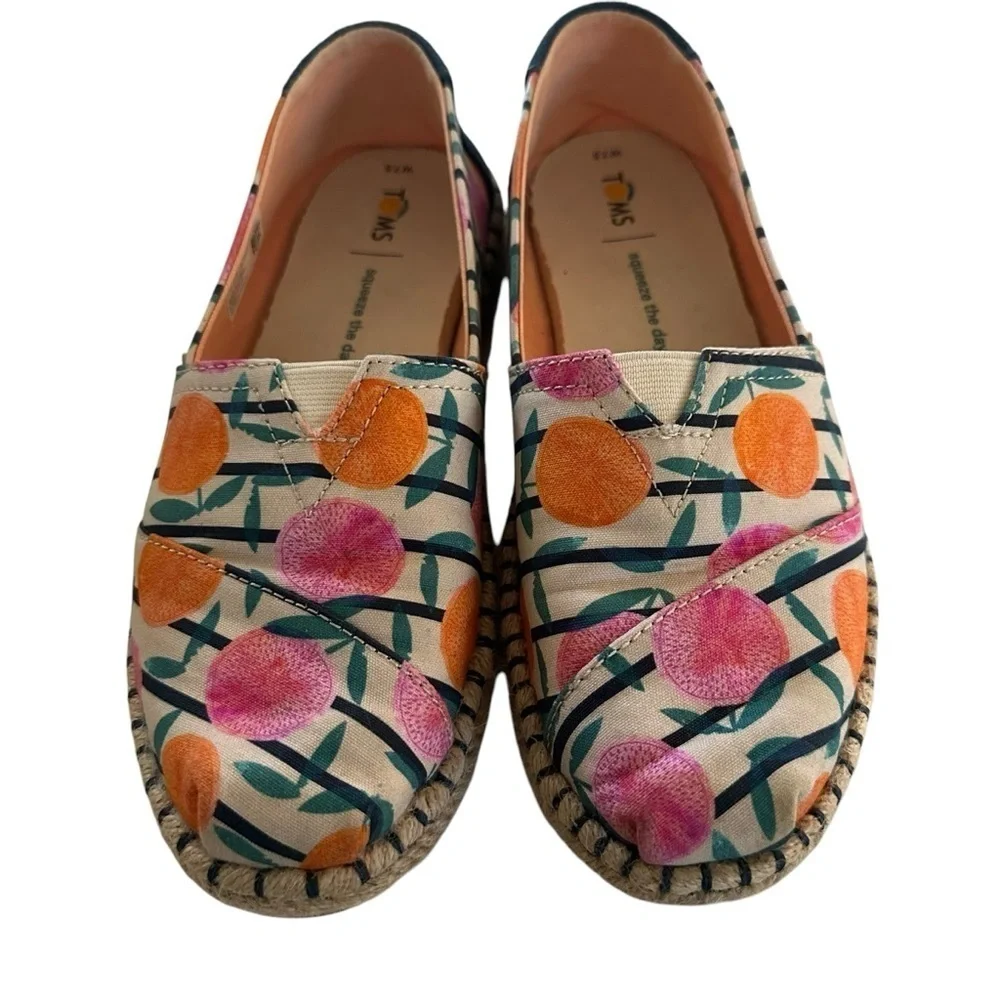 TOMS ALPARGATA NATURAL CITRUS STRIPE ROPE ESPADRILLE SIZE 7.5